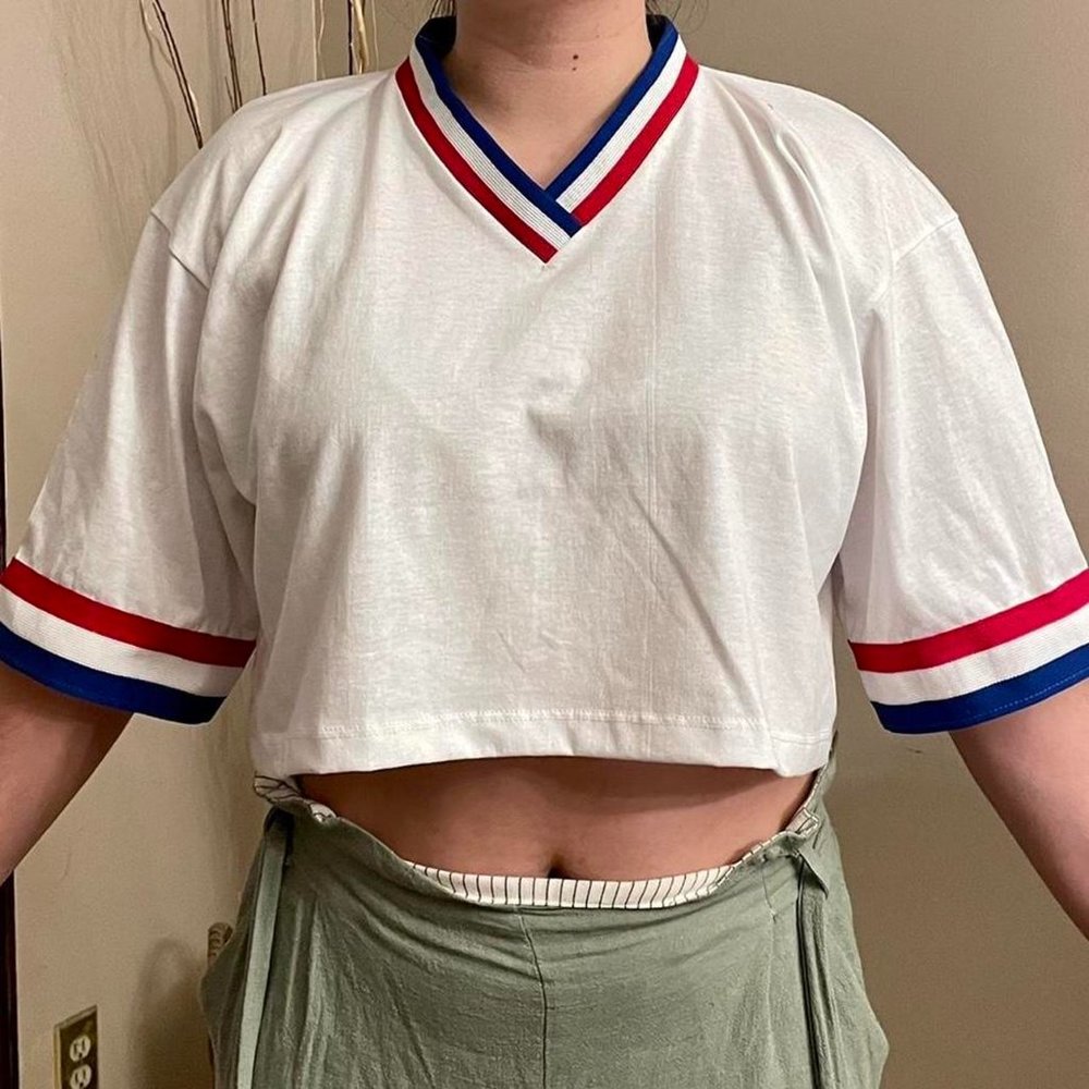 White Baseball Style Crop Tee